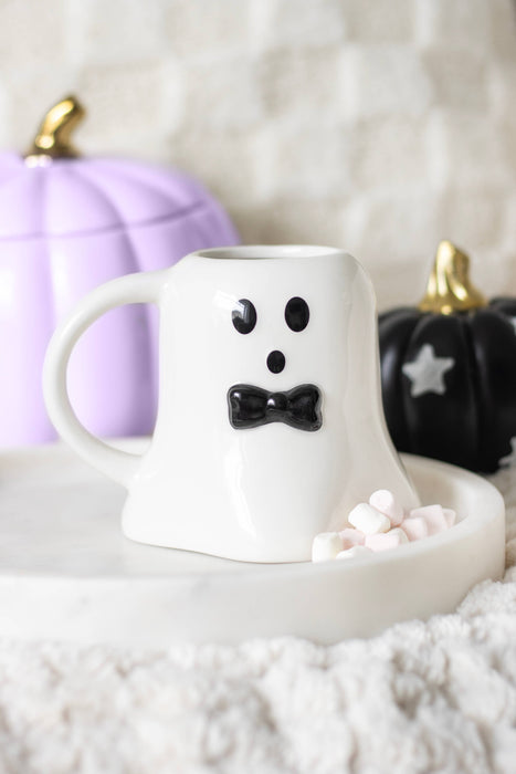 Mr Boo Ghost Shaped Halloween Mug with Bow Tie