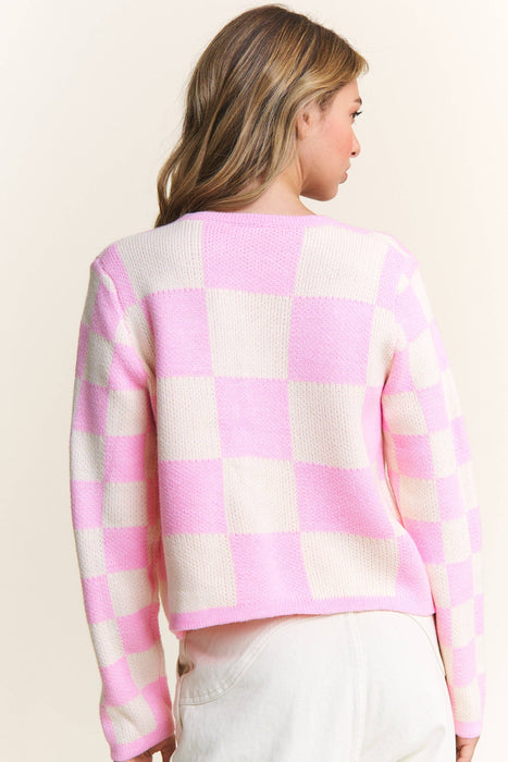 Pink Checkered Tied Sweater