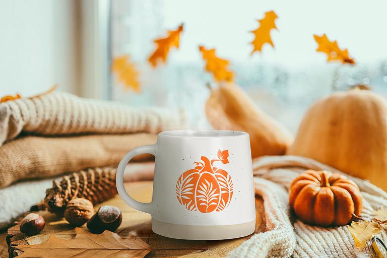 Wide Base Mug with Pumpkin