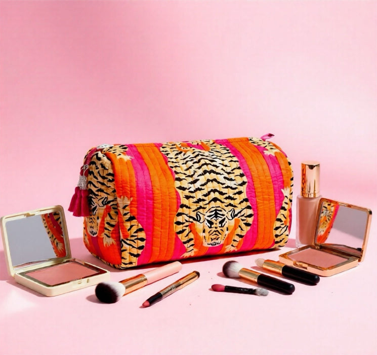 Orange & Pink Quilted Makeup Bag
