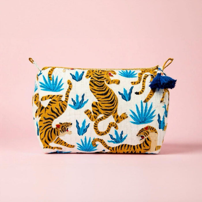 White & Blue Quilted Makeup Bag