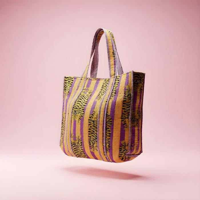 Lilac and Yellow Quilted Tote Bag