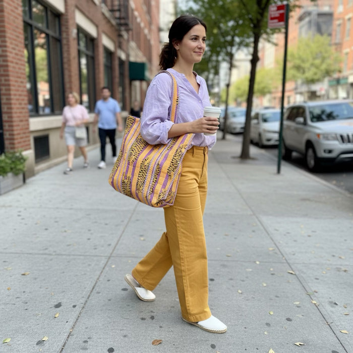 Lilac and Yellow Quilted Tote Bag