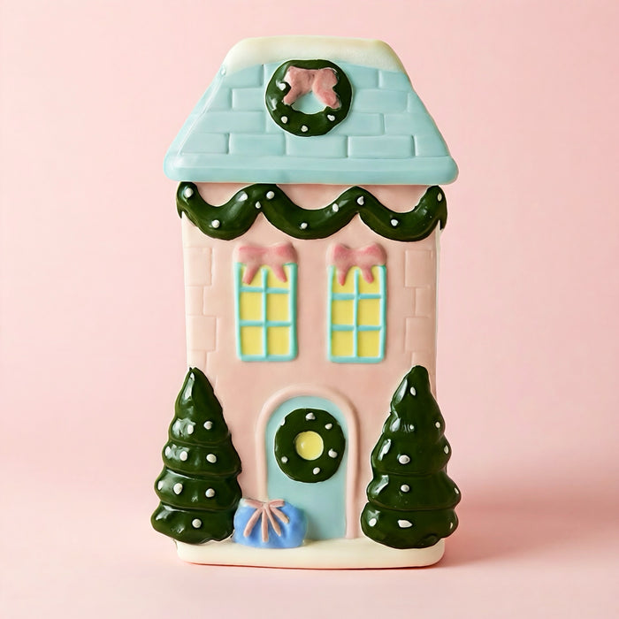 Pink Christmas House Candle