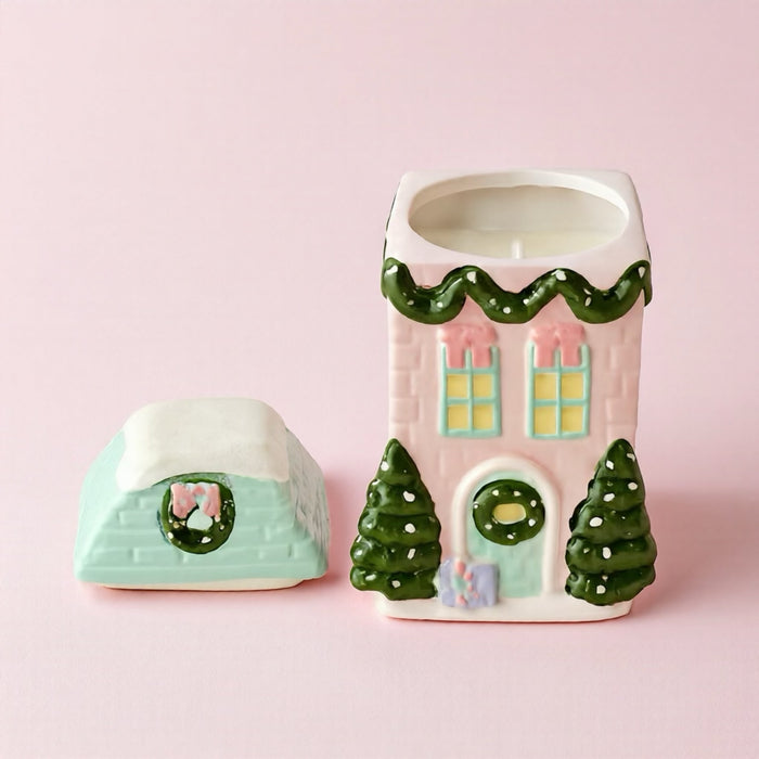 Pink Christmas House Candle