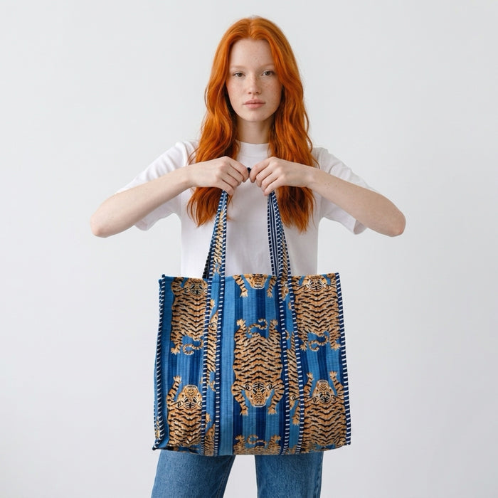 Blue Quilted Tote Bag
