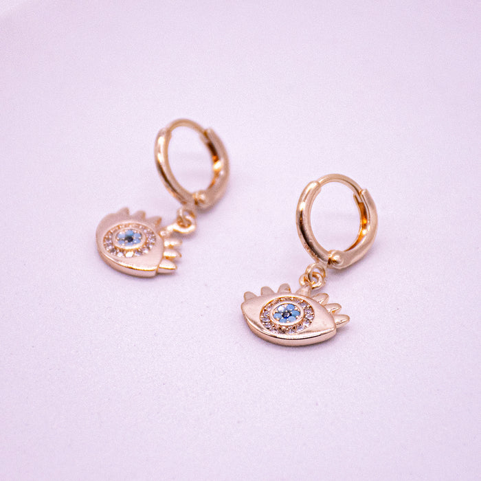 Evil Eye Huggie Earrings - 18k Gold Plated