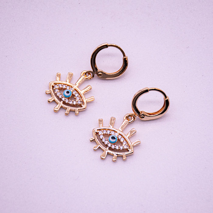 Evil Eye Rhinestone Huggie Earrings