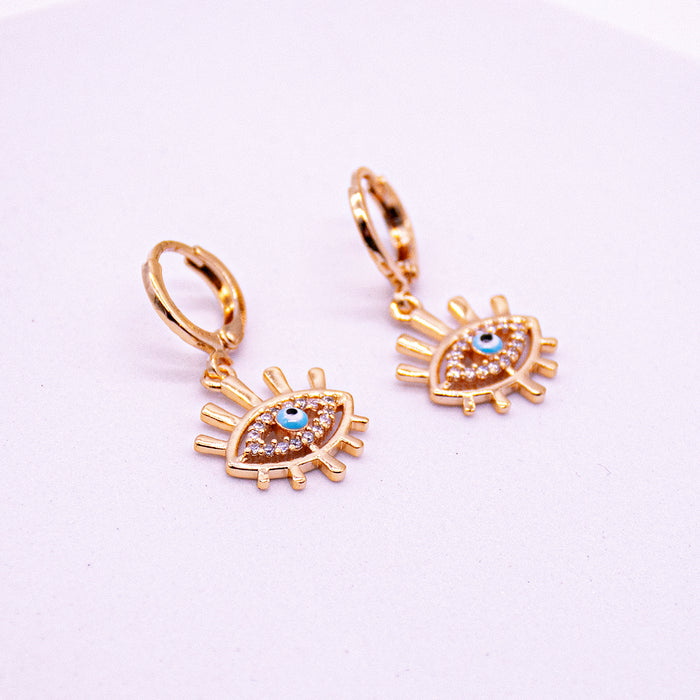 Evil Eye Rhinestone Huggie Earrings