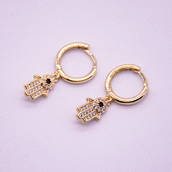 Hamsa Hand Huggie Earrings - 18k Gold Plated