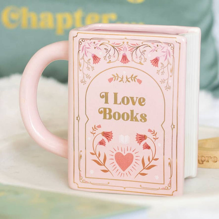 I Love Books Pink Book Shaped Mug