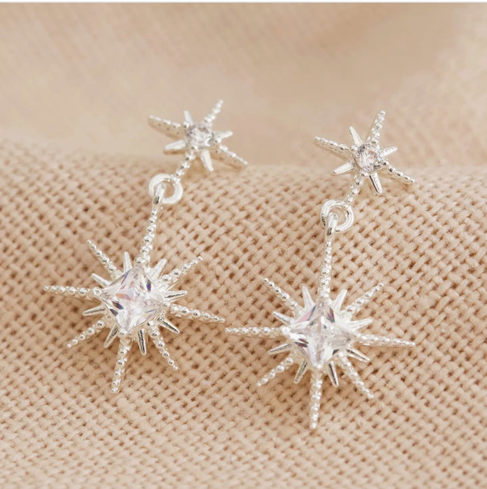 Crystal Stars Drop Earrings in Silver