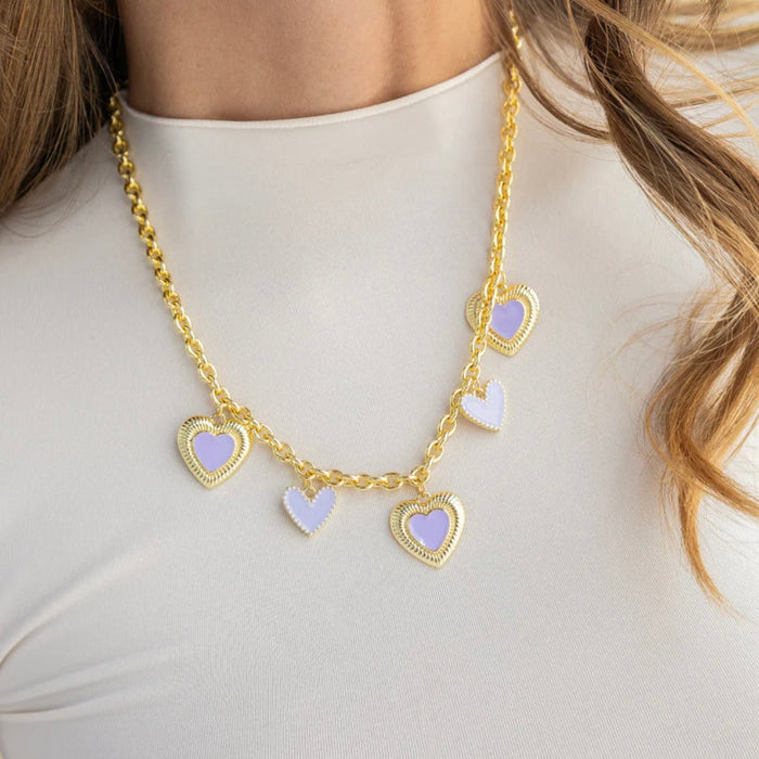 Lilac Heart Charms Necklace