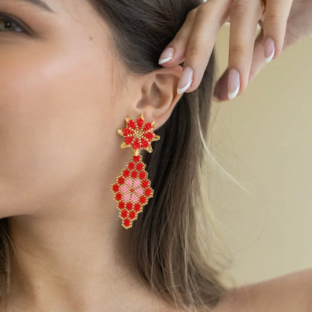 Red and Pink Beaded Earrings