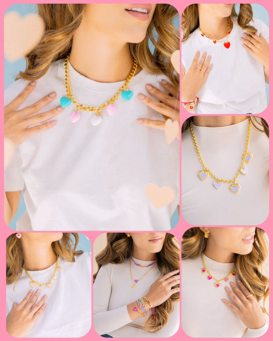 Baby Pink Heart Charms Necklace