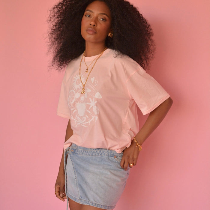 Tropical Vibes  Graphic Tee in Soft Pink