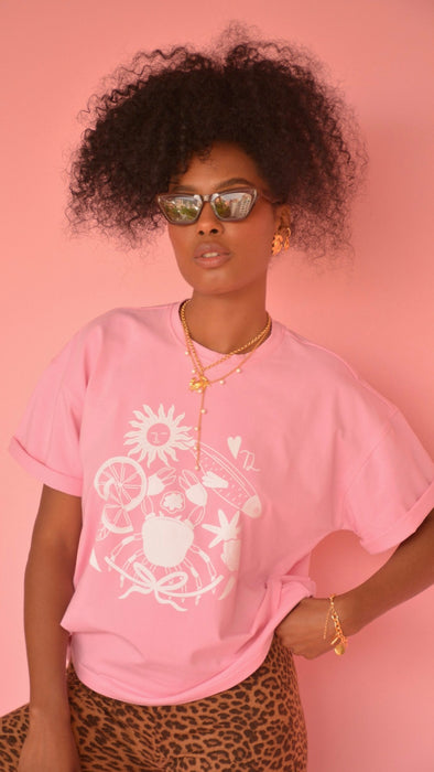 Tropical Vibes  Graphic Tee in Pink