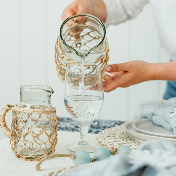 Cane Weave Small Glass Carafe