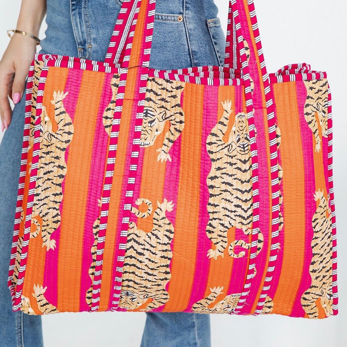 Orange & Pink Quilted Tote Bag