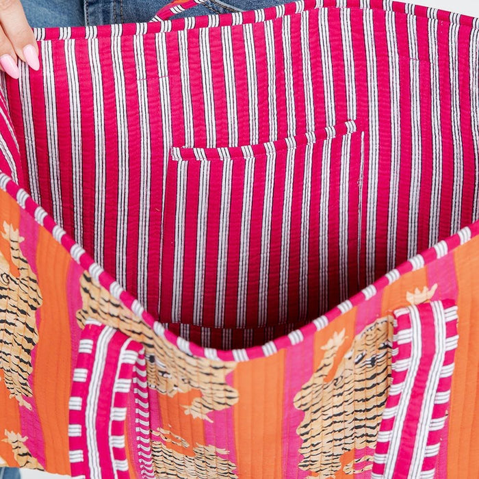 Orange & Pink Quilted Tote Bag