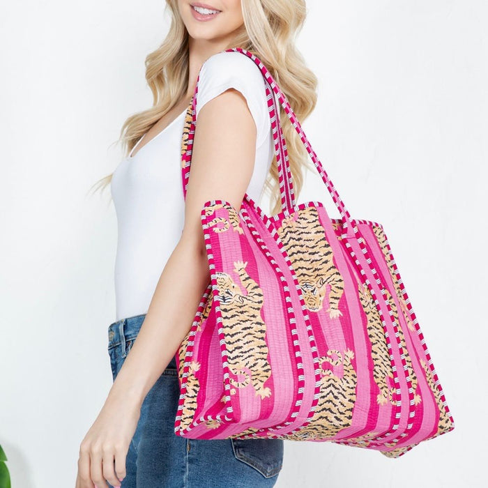 Pink Quilted Tote Bag