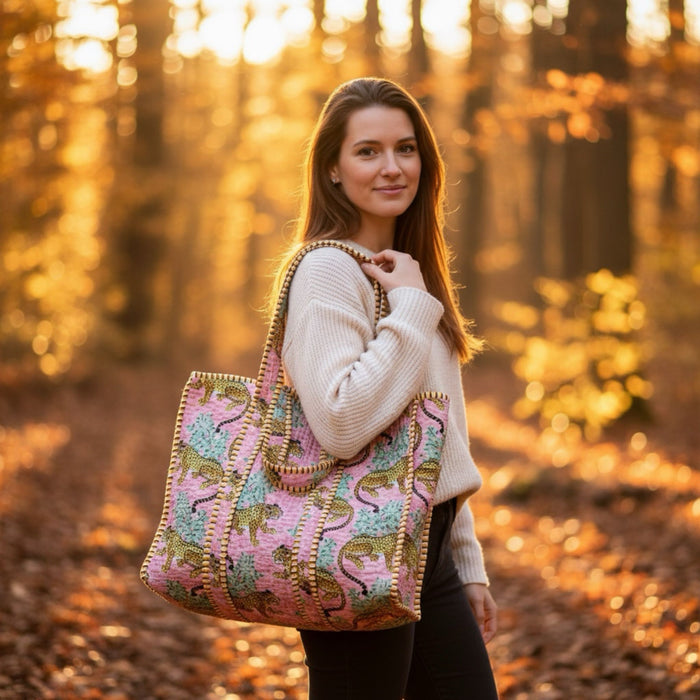 Pink Safari Quilted Tote Bag