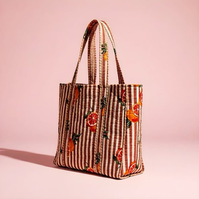 Orange Quilted Tote Bag