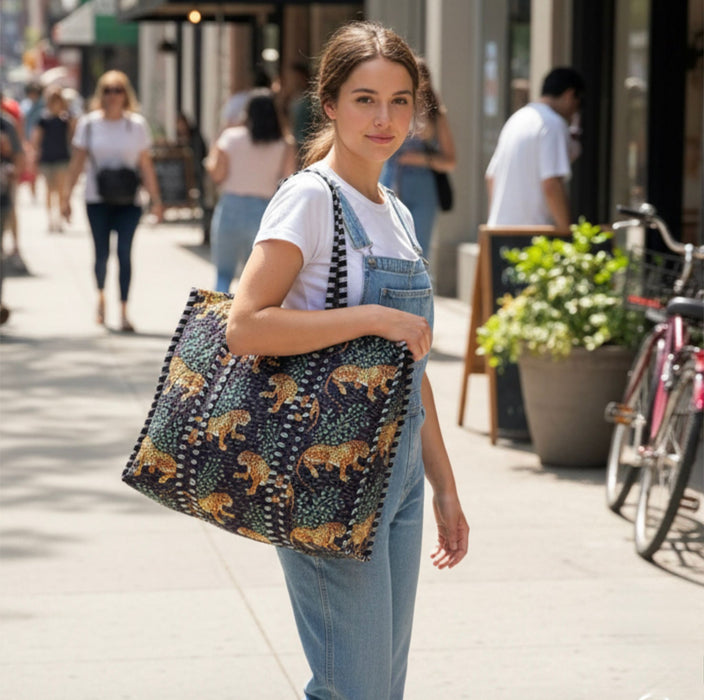 Black Jade Safari Quilted Tote Bag