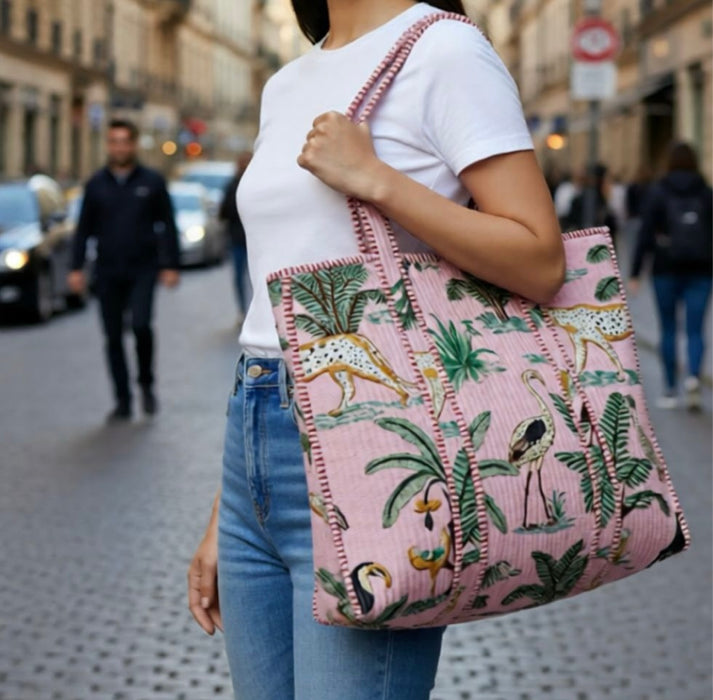 Pastel Pink Quilted Tote Bag