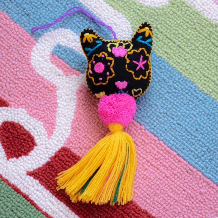 Black Cat Pink Pompom