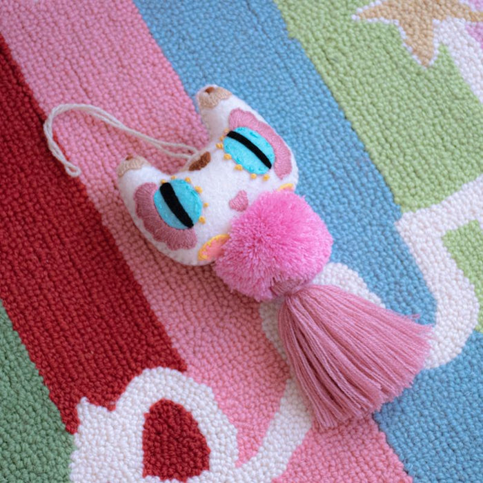 White Cat With Pink Pompom Tassel