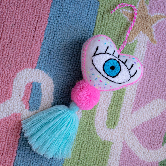 Heart-Shaped White Pink Evil Eye Pompom