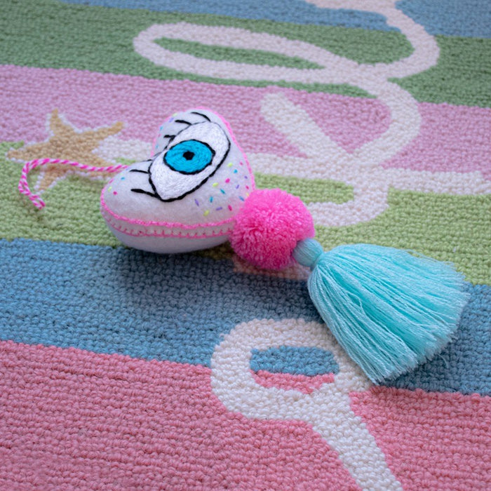Heart-Shaped White Pink Evil Eye Pompom