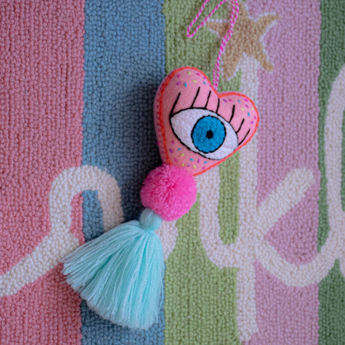 Heart-Shaped Pink Evil Eye Pompom