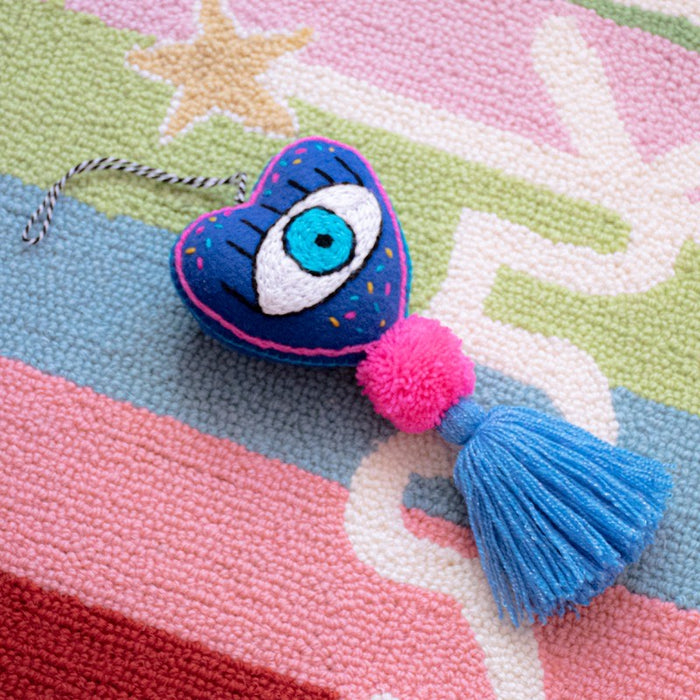 Heart-Shaped Blue Evil Eye Pompom