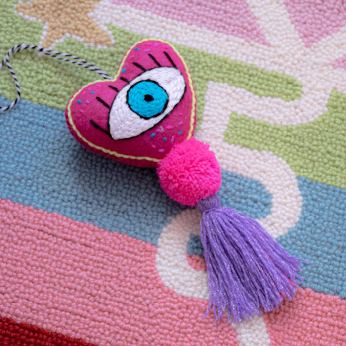 Heart-Shaped Purple Evil Eye Pompom