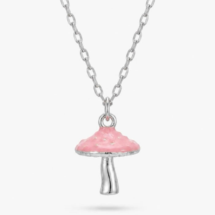 Silver Pink Shroomin Charm Necklace