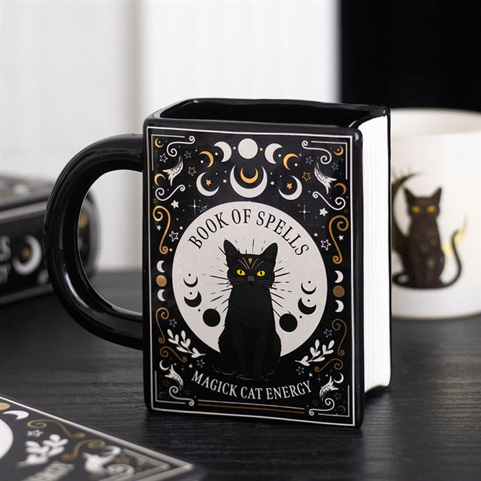 Black Cat Magic Book Shaped Mug