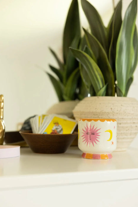 Handpainted Ceramic Candle "Sun" - Orange Blossom