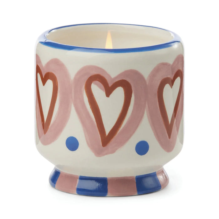 Handpainted Ceramic Candle "Hearts" - Rosewood Vanilla