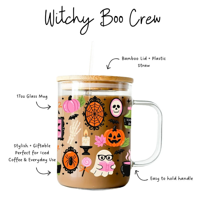 Glass Cup with Lid Witchy Boo Crew 17oz