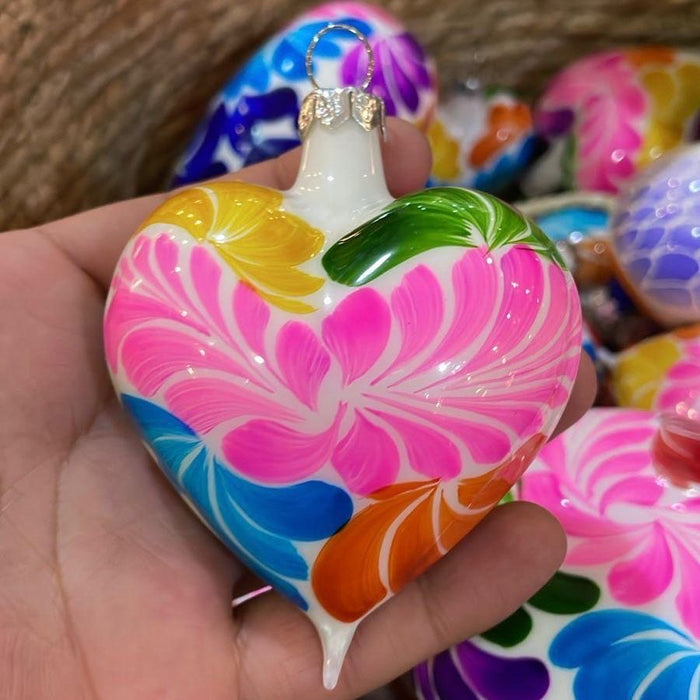Hand-Painted Heart Glass Ornament