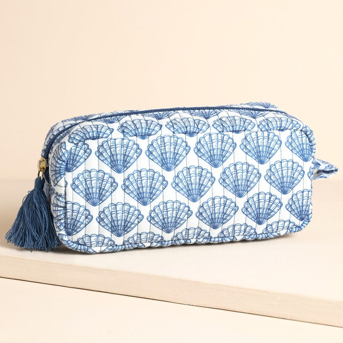 Navy Scallop Shell Makeup Bag