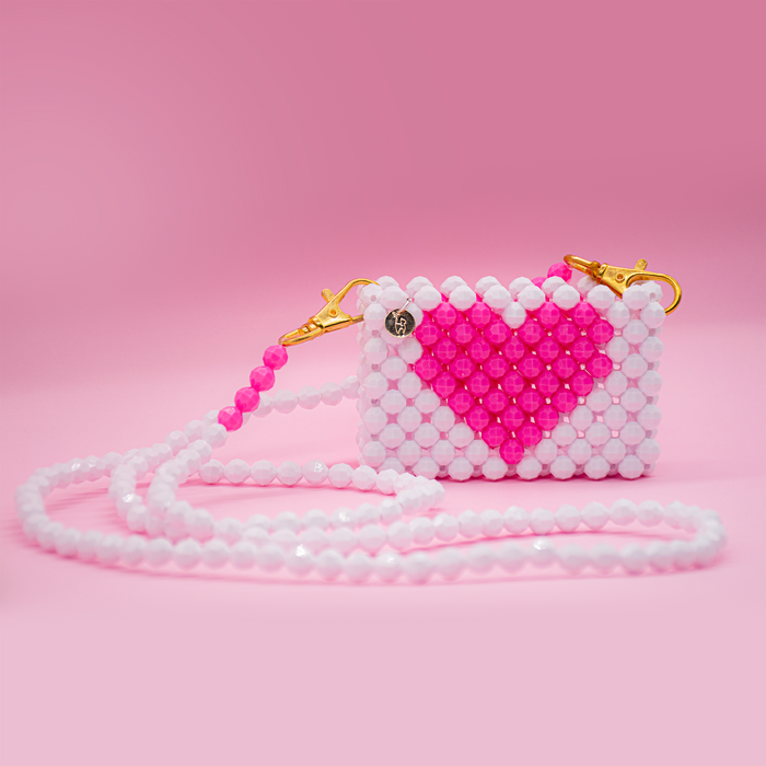Pinky Heart - Beaded Crossbody Card Holder
