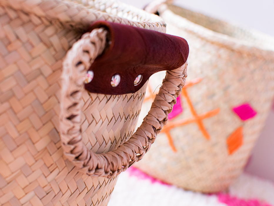 Purple Diamonds - Handwoven Basket - Leather Handles