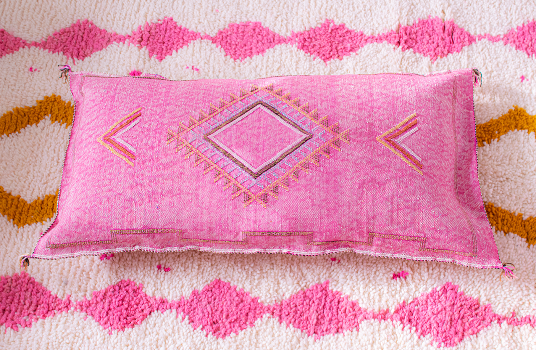 King Size Lumbar Pink Cactus Silk Pillow Cover